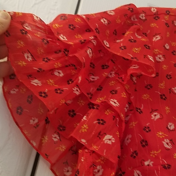 MADEWELL Tiered Sleeved Red Peplum Top In Metallic Prairie Posies NEW - Picture 7 of 9